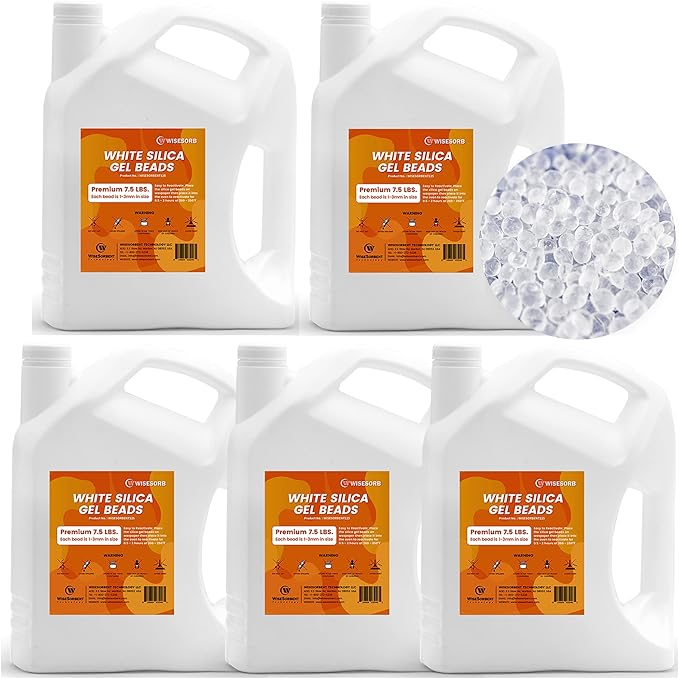 37.5LBS Pure White Silica Gel Desiccant Beads, 1-3mm Reusable Silica Beads, Moisture Absorber
