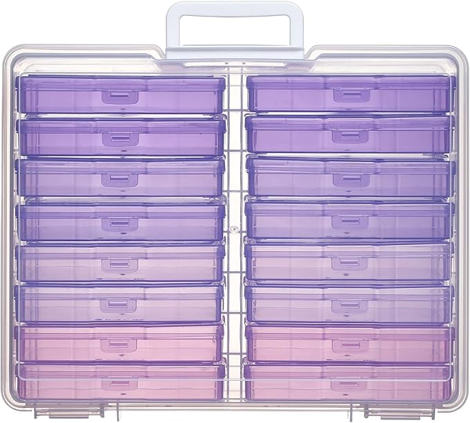 Party Club of America 4x6 Photo Storage Box with Handle - Craft Keeper, 16 Inner Cases - Large Gradient Purple Series