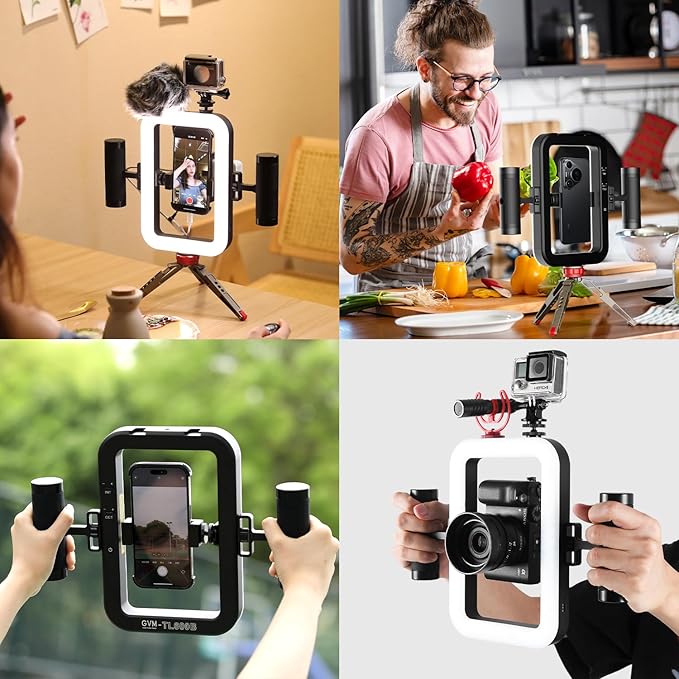 GVM TL600B 2700K~6800K LED Ring Selfie Light, Smartphone Video Rig & Phone Video Stabilizer, Step-Less Dimming Video Light, Bluetooth, App Control