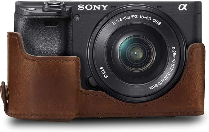 MegaGear MG1661 Ever Ready Leather Camera Case Compatible with Sony Alpha A6400 (18-135mm) - Brown