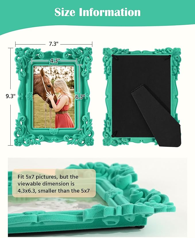 Pink Picture Frame 5x7 for Portraits Wedding Photos, Small Cute Decorative Frame with Stand for Cozy Home Decor, Unique Gift for Housewarming Birthday Baby Shower Graduation (Green)