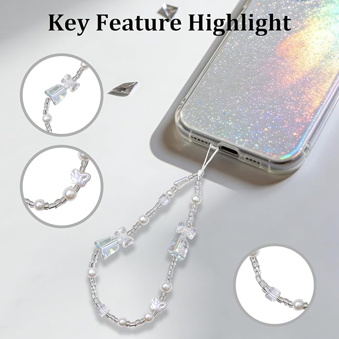 Beaded Camera Wrist Strap, Phone Wristlet Charm Lanyard, Cute Digital Camera Charm Lanyard,Strap Beaded Camera Chain for Phone Bag Keychain Accessories