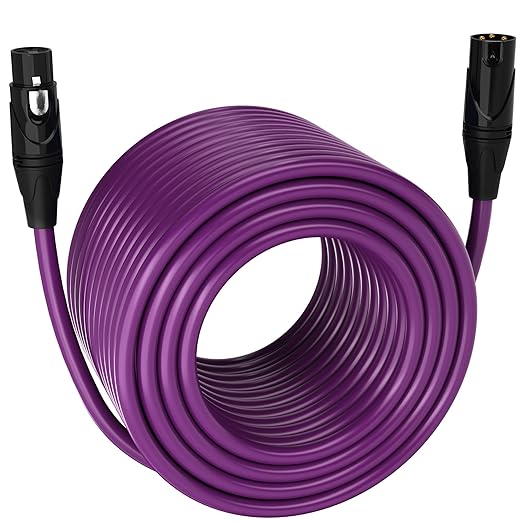 LyxPro 300 Feet XLR Microphone Cable Balanced Male to Female 3 Pin Mic Cord for Powered Speakers Audio Interface Professional Pro Audio Performance and Recording Devices - Purple