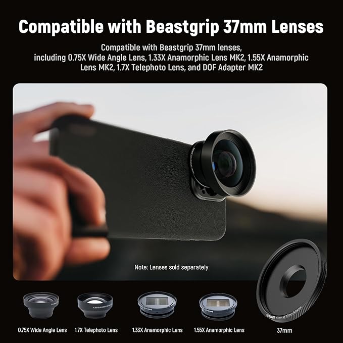 NEEWER 17mm to 37mm Lens Filter Adapter Ring, Compatible with Beastgrip 37mm Lenses Phone Cage Rig Stabilizer for iPhone 16 15 Pro Max Plus S24 Ultra for Video Recording, PA061