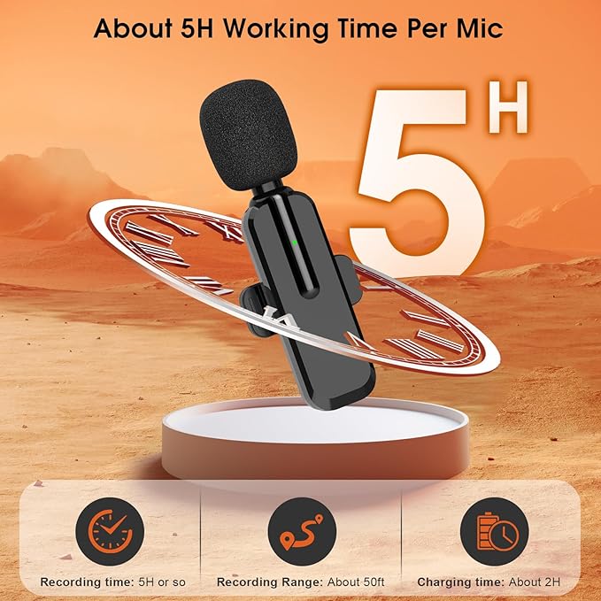 MAYBESTA Wireless Lavalier Microphone for iPhone, iPad, Android - Bluetooth Lapel Phone Mic for Video Recording - Mini Clip on Microphones for YouTube Podcast Interview(Black 2 in 1)