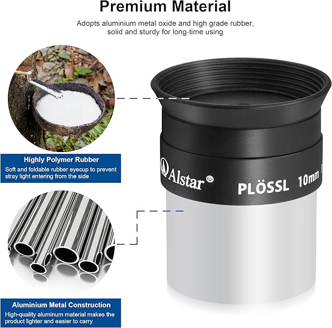 Alstar 1.25 Inch Plossl Telescope Eyepiece - 10mm Fully Multicoated Optical Lens for 1.25inch Astronomic Telescope and Astronomy Filters - 4 Element Plossl Design