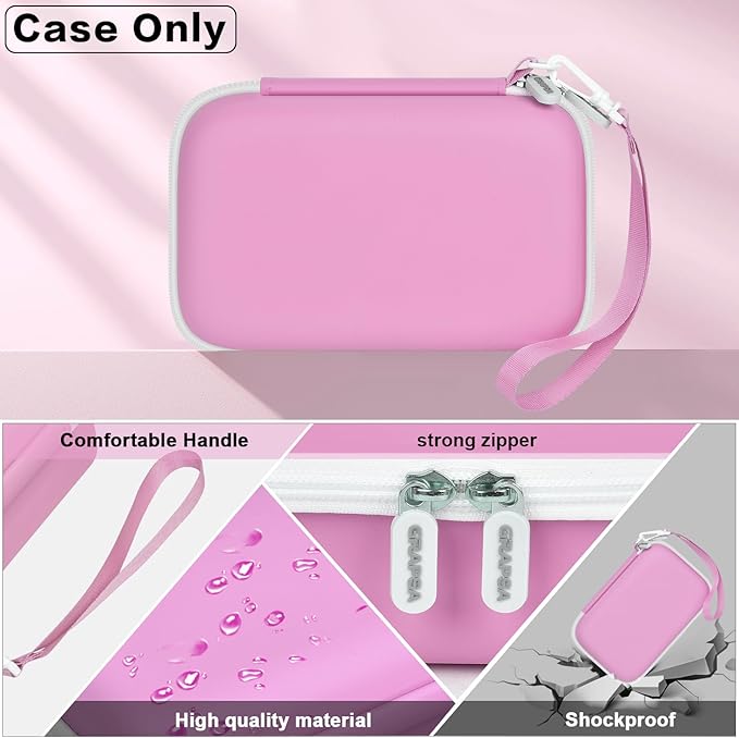 Kids Camera Case Compatible with Cimizi/for Dylanto/for Gofunly/for DUDUDRAGON/for HiMont Instant Print Cameras & Film Cameras, Shockproof Organizer with Removable Divider & Mesh (Pink, Large)