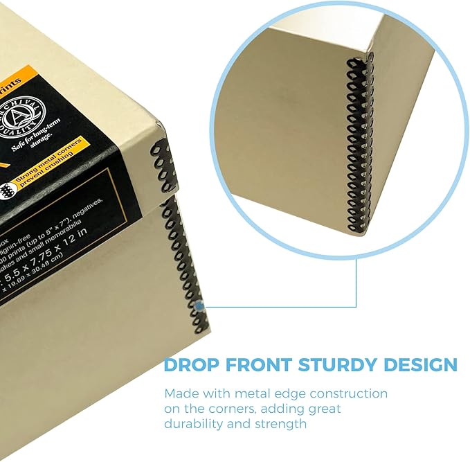 Lineco Archival Photo Storage Box, Holds up to 1100 of 5x7 Pictures, 4x6 Photograph Container with Removable Lid. Preserve Snapshot, Negatives, Prints, Films, Card, 5"x7"x12", Tan, 2 Pack