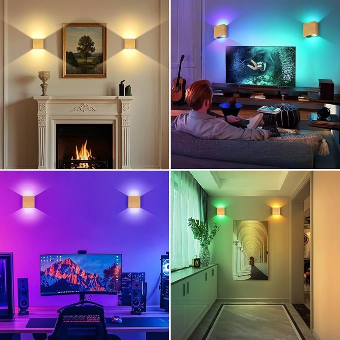 Lightess RGB Rechargeable Wall Sconces Set of Two with Remote Control, 13 Colors LED Cordless Wall Lights, Dimmable Wall Lamp for Bedroom, Living Room, Hallway (Gold)