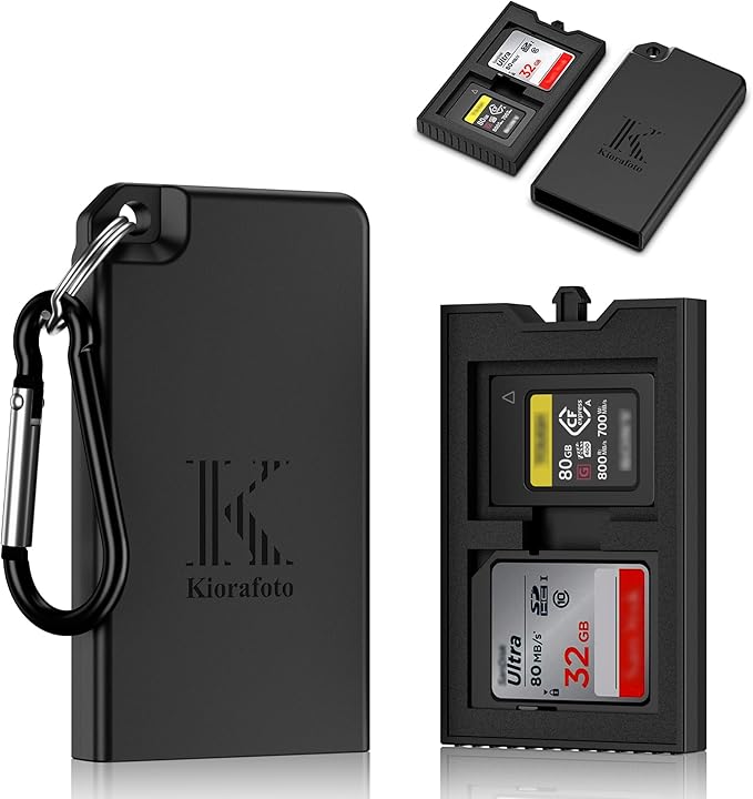 Pop-up Small Memory Card Case Holder for 2 SD SDHC SDXC Cards & 2 CFexpress Type A Cards with Carabiner, Portable Anti-Shock Splash-Proof SD CFA Card Case Storage Protector Organizer Keeper Container