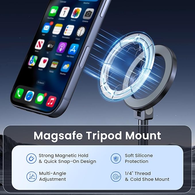 Itramax Magnetic Cold Shoe Phone Mount with 1/4"-20 Thread Hole,360° Rotation Adjustable iPhone Tripod Mount,Zinc Alloy Phone Holder for iPhone 17 Air 16 15,Camera Monitoring,Stabilizers,Photography