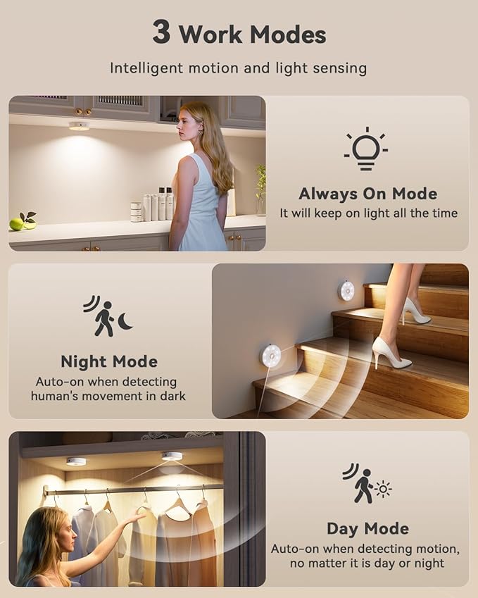 Under Cabinet Lighting,Rechargeable Motion Sensor Puck Lights with Remote 1500mAh Battery,3 Color Temps,12 RGB Color LED Night Light Wireless, Dimmable Under Counter Lights for Closet,Bedroom,Kitchen