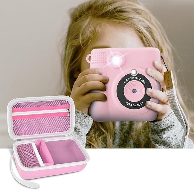Grapsa Kids Instant Print Camera Case and 3 Rolls Instant Camera Refill Print Paper -Pink
