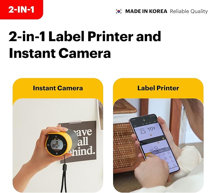 KODAK Memo Shot ERA Kids Instant Digital Camera and Photo Label Printer (Yellow, Camera + 1 Roll)