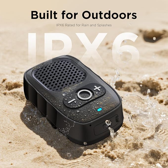 Wearable Bluetooth Speaker, 30H Working Time Clip-On Wireless Jobsite Pro Water-Resistant Portable Speaker, Built-in Mic for Hands-Free Music and Calls (Black)