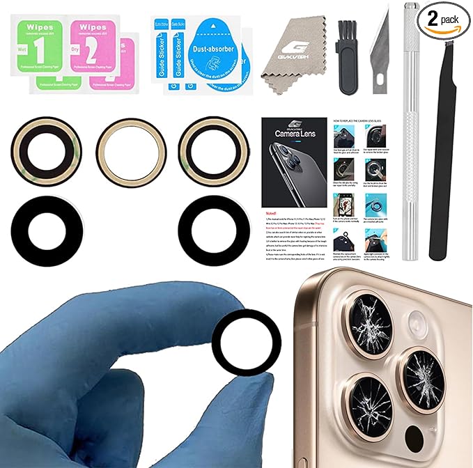 Rear Camera Lens Covers Replacement for iPhone 16Pro & 16Pro Max, GVKVGIH Back Camera Len Glass Replacement with Double-Sided Adhesive & Repair Tool Kit for 16Pro/16Pro Max (for 16 Pro/16 Pro Max)