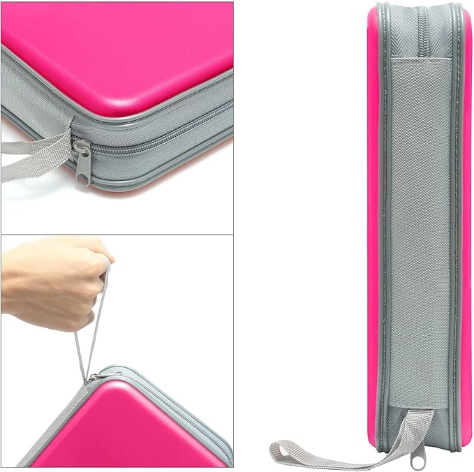 CD Case Holder, 80 Capacity CD/DVD Case Holders Wallet Hard Plastic CD DVD Disc Cases Storage Binder for Car Home Office Travel (Hot Pink)