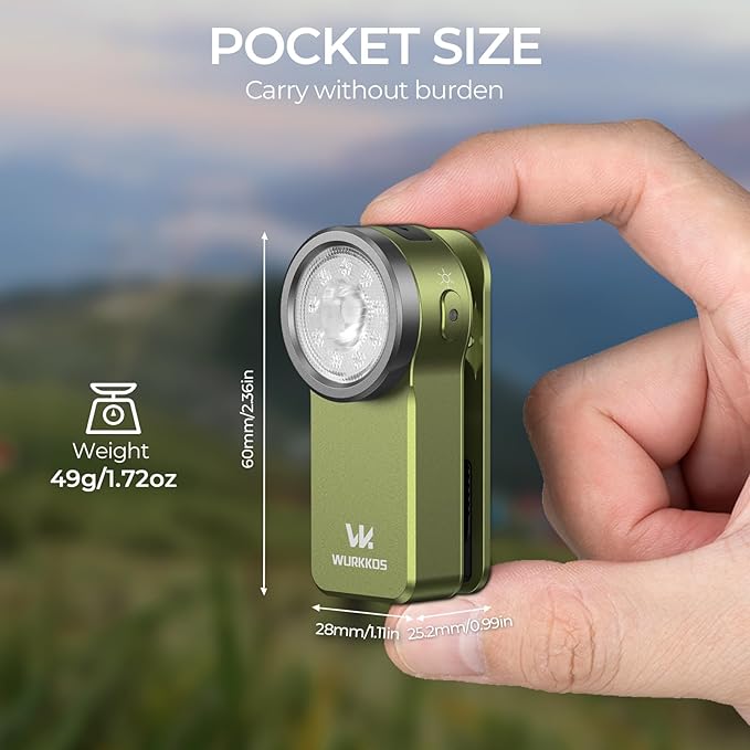 Wurkkos HD03 EDC Flashlight Rechargeable Clip-on Light, 680Lumens Mini Pocket Flashlight with RGB, Magnetic Small Flat Flashlight for Camping, Repairing, Signaling, Cycling (Green)