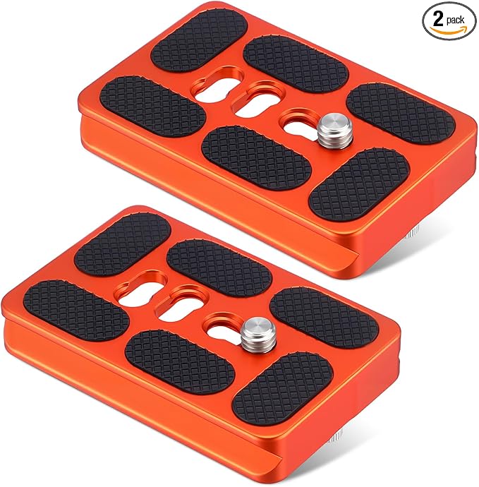 Frienda 2 Pieces Metal Quick Release Plate with 1/4''-20 Camera Screw Tripod Mount Plate Fits Standard for DSLR Camera Tripod Ball Head(Orange,Pu60)
