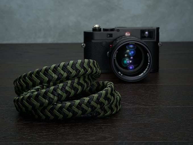 Vi Vante Leather Braided Camera Strap Matador Noir w/Electroplated Rings, Hand-Made 47 inches