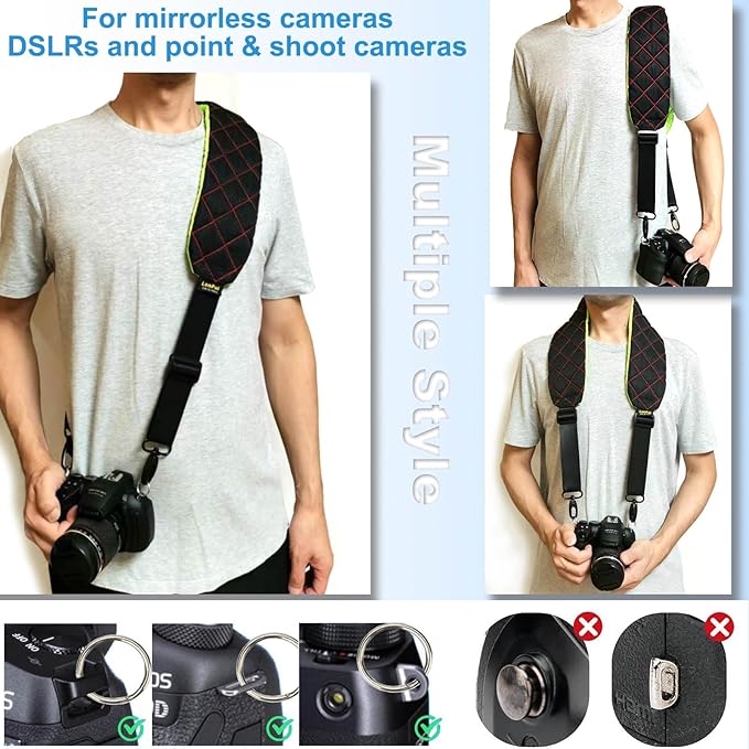 LONPAI Ultra Comfortable Camera Strap with Pockets and Thick Padded for Photographers, Adjustable Universal Cam Neck Belt