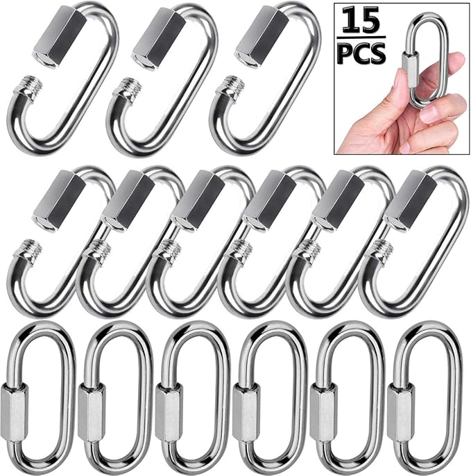Quick Link, Lsqurel 304 Stainless Steel D Shape Locking Carabiner Heavy Duty Chain Link Keychain for Outdoor Fence Gate Swings Pet Dog M4 M6 M8 M10 Capacity 200lb 600lb 1200lb 2400lb