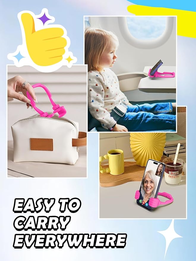 Easter Basket Stuffers Gifts for Teens Girls Her Women Cell Phone Holder: Thumbs Up Lazy Phone Holder for Desk Gifts for Adults Kids Teenager Wife Mom Funny White Elephant Useful Trendy Stuff Hot Pink