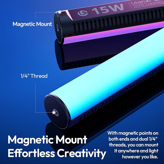 ULANZI B15RGB Magnetic RGB Light Wand - Handheld LED Video Light Stick with Diffuser, 3300mAh 1800-9000K 20 Effect Dimmable Camera Tube Light for Video Recording Studio Photography TikTok YouTube Vlog