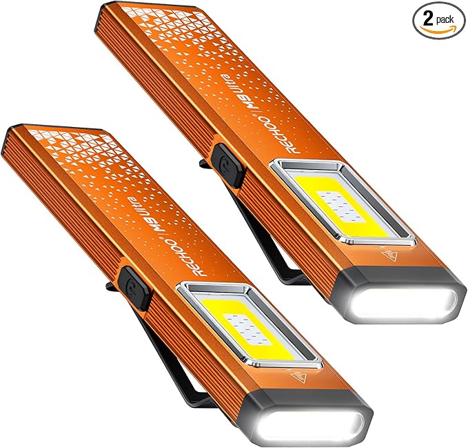 RECHOO Rechargeable Flashlights High Lumens 2Pack, Magnetic EDC Flashlight with Clip, 8 Modes Powerful Pocket LED Flashlight, Waterproof Portable Flat Flashlights for Home Camping Emergency