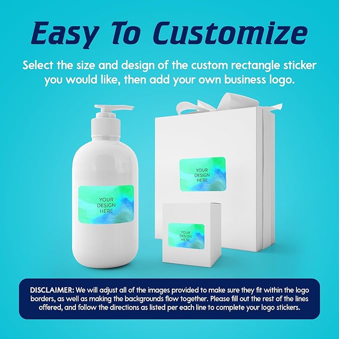 100 Custom Vinyl Stickers - Upload Your own Image, Text, Design, Logo - Personalized Logo Labels for Handmade, Packaging, Bottle, Jars, Candle, Brand Stickers (Blue Green, 5x3)