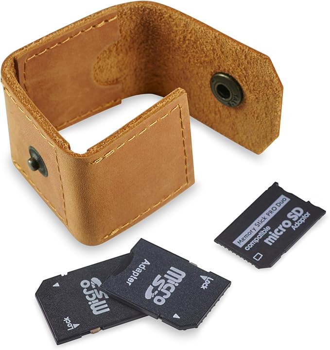 Leather SD Card Holder Keychain, SD Card Case Key Fob, Micro SD Card Holder Organizer, SD Card Storage Case, Memory Card Case Cover, Travel Memory Card Case (Vintage Brown)
