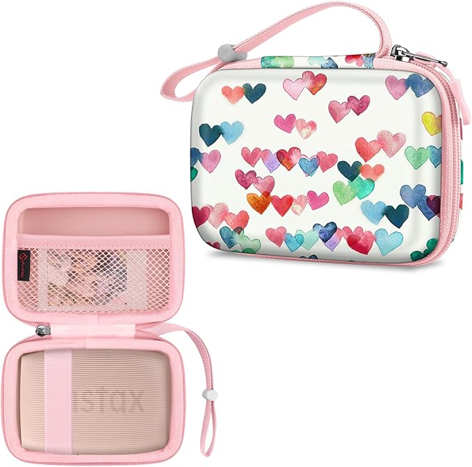 FINTIE Portable Case Compatible with Fujifilm Instax Mini Link 3 2 1 Smartphone Printer, Hard EVA Carrying Bag For Instax Mini Liplay/EVO Instant Camera, Raining Hearts
