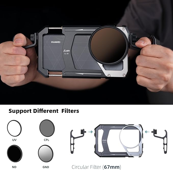 Universal Aluminum Phone Cage Video Rig Kit Stabilizer W/Handles + 67mm Thread Filter Adapter Rig for iPhone 16 15 14 Pro Max Samsung Cell Phone Vlog Live Stream Filmmaking, Cold Shoe Tripod Mount