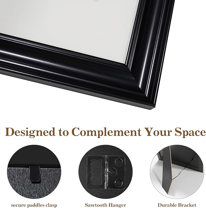 VIOLABBEY 11x14 Picture Frame Black, Vintage Photo Frames, Fits Pictures 8x10 with Mat or 11 x 14 without Mat, Display for Tabletop and Wall