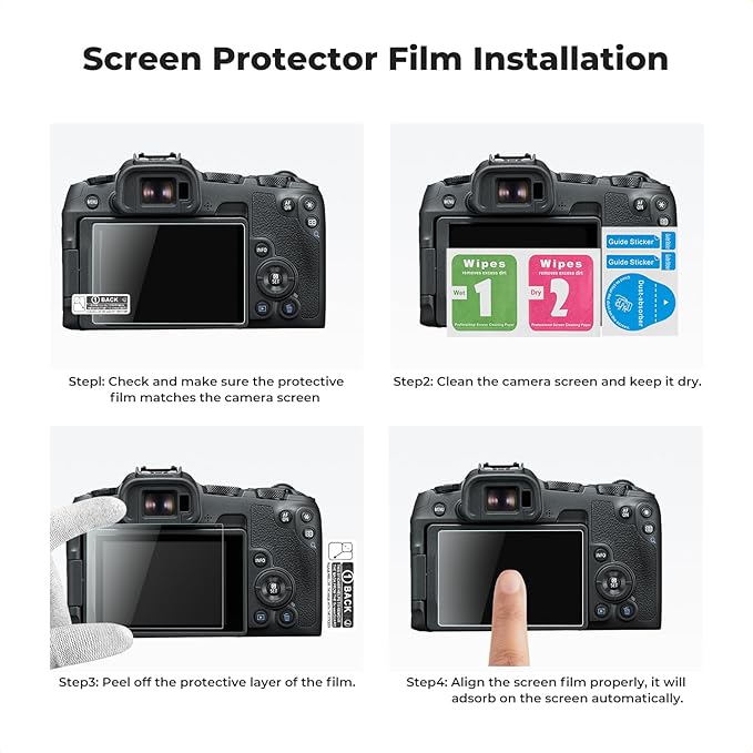 K&F CONCEPT 3 Pack Camera Screen Protector Kit Compatible with Canon R50 R8, 0.3mm 9H Hardness Tempered Glass Cover Anti-Scratch Bubble-Free & Hot Shoe Cover