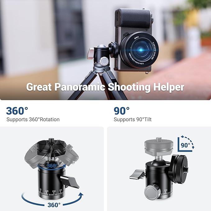 JJC Mini Ball Head, Ballhead Tripod Mount Adapter Converter for Tripod Monopod Camera LED Light Microphone, Cold Shoe Tripod Mount Adapter for Photography, 1/4''-20 to Cold Shoe Mount Adapter