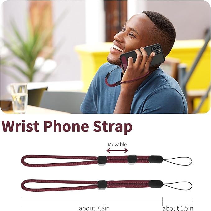 CACOE Phone Lanyard 2 Pcs-1 Pcs Adjustable Neck Strap, 1 Pcs Wrist Strap, 2 Pcs Pads, Universal Crossbody Multifuctional Cell Phone Lanyards Compatible with Most Smartphones(Dark Red)