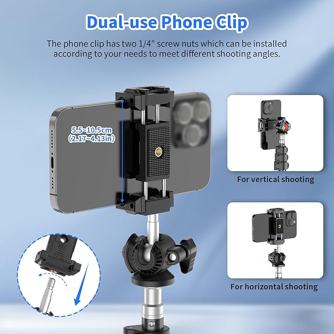 XXZU Phone Tripod Mount With Ball Head,Tripod Head 360°Rotating Camera Ball Mount, Phone Holder Adapter With Cold Shoe, 1/4"Screw Tripod Mount Attachment for DSLR Camera,Phone,Monopod, Max Load 4.4lbs