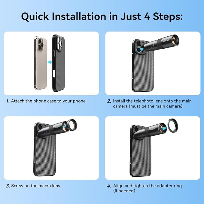 APEXEL 10X Tele-Macro Pro Dual Lens 2-in-1, Portable Clip-On Telephoto Macro Lens for 16 pro, Pro Photography for Travel, Concert, Exploration
