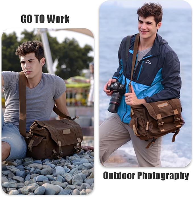 Cwatcun Camera Case Canvas Shoulder Bag with detachable insert Case Shockproof Camera Messenger Bag for Canon Sony Nikon DSLR/SLR, Mirrorless Camera Bag with Tripod Holder for Men Women (Color:Brown)