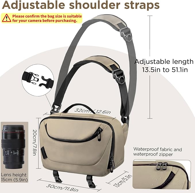 TAAOKA Camera Sling Bag,Waterproof Camera Case with Tripod Holder,Lightweight DSLR/SLR/Mirrorless Camera Bags Crossbody for photographers-Coffee