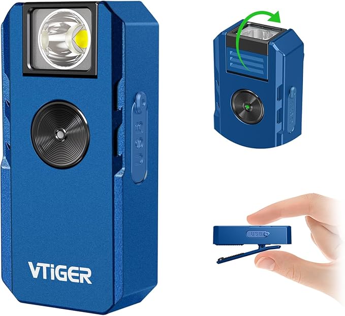 VTIGER C1 Rechargeable EDC Flashlight Clip-on Light, 1300 Lumens Powerful Portable Mini Swivel Clip Light,Multi-Mode,IPX6 Waterproof, Magnetic Small Pocket Lights for Cycling,Working,Emergency,Signal