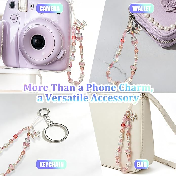 Beaded Camera Wrist Strap, Phone Wristlet Charm Lanyard, Cute Digital Camera Charm Lanyard,Strap Beaded Camera Chain for Phone Bag Keychain Accessories