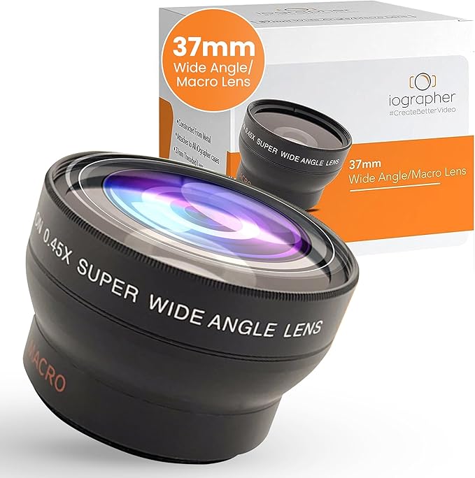 iOgrapher 37mm Wide Angle Lens for iPhone and Smartphones - Macro Lens and Wide Phone Lens - Macro Lens for iPhone and Other Smartphones - Camera Lens for Phone - Comes with Leather Case Bag