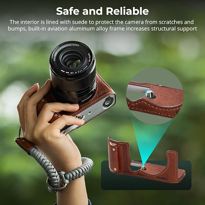 SMALLRIG X-M5 Leather Half Case Kit for FUJIFILM X-M5, Including Leather Half Case, Wrist Strap, Genuine Leather Material, Portable and Protecting (Brown) - 4880