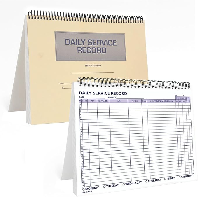 Daily Car Service Record Book – 8.5" x 11" Spiral Bound Auto Service Log – Blue Ink Durable 90# Paper – Automotive Service & Repair Tracking – Dealership Workshop Record - 100 Pages/Book (Book of 3)