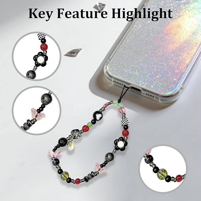 Beaded Camera Wrist Strap, Phone Wristlet Charm Lanyard, Cute Digital Camera Charm Lanyard,Strap Beaded Camera Chain for Phone Bag Keychain Accessories