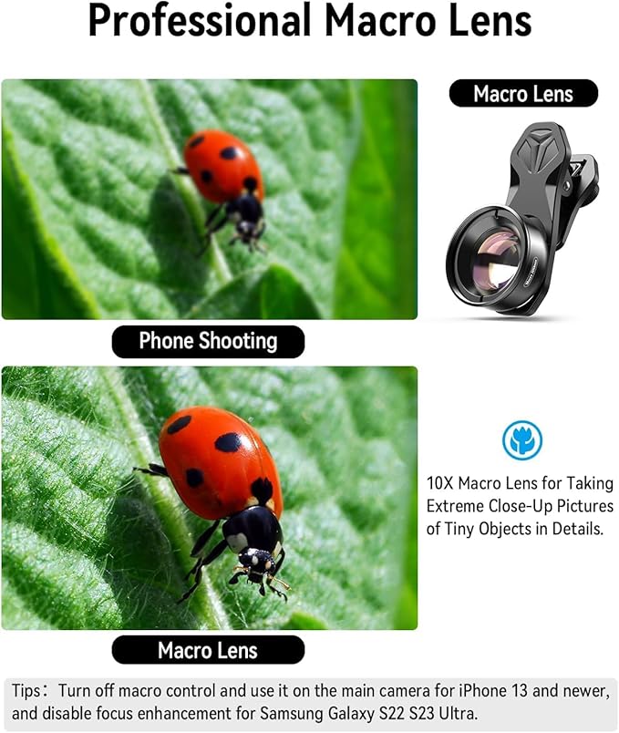 Evil eye 10X Macro Phone Lens Kit for Smartphone with Universal Clip, Professional Macro Photography Lens for iPhone, Samsung and Most of Android Smartphone