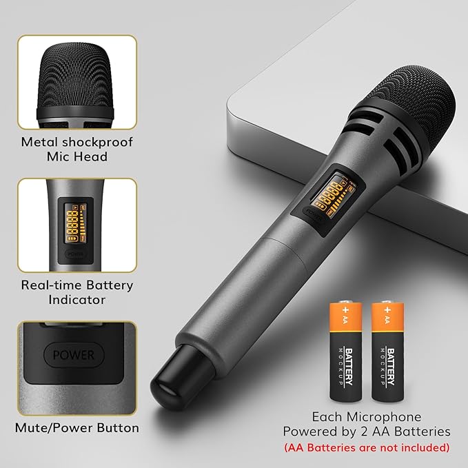 TONOR Wireless Microphones System with 8x12 Channels Cordless Handheld Microfono Inalambrico, 90 m/295FT UHF Range, Mics with Stable Signal, Quick Mute for Karaoke Singing Party Church Wedding