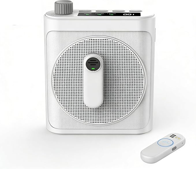 15W Wireless Voice Amplifier with 2 Magnetic Lavalier Mics & Noise Reduction - Bluetooth 5.3 PA System for Teachers, Tour Guide, Yoga - 15H Rechargeable Battery, Waist-Mount Design (White)